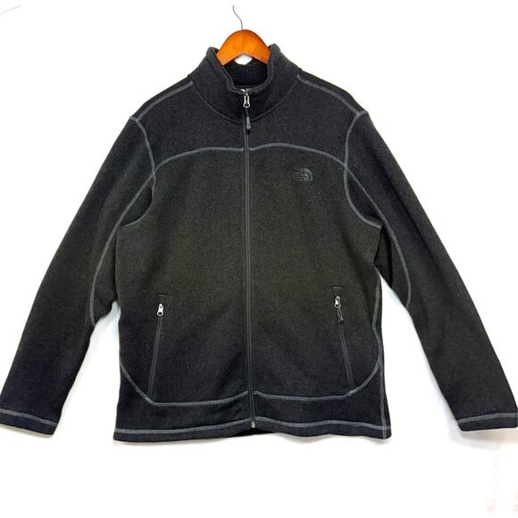 North Face Large Gray Fleece Full Zip‎ Jacket Pockets Warm Hiking Fall Winter - Picture 1 of 12